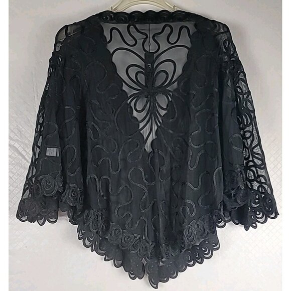 Modelia Formal Evening Cape One Size Black Sheer Embordery Whimsigoth Butterfly - Picture 1 of 13